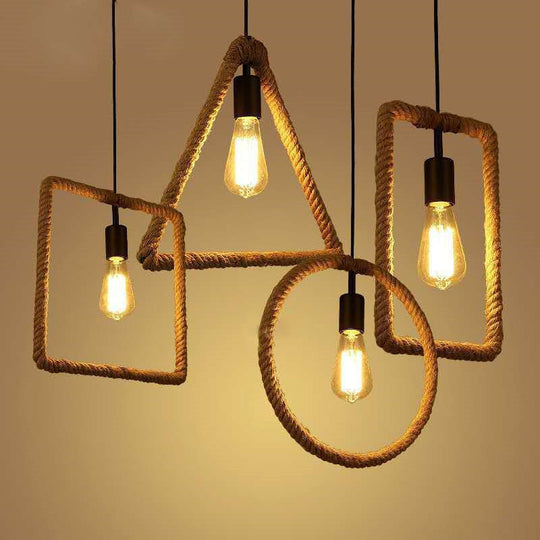 Rustic 1-Light Pendant Lamp with Brown Rope Frame for Living Rooms