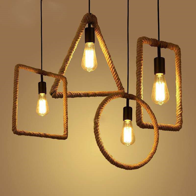 Rustic 1-Light Pendant Lamp With Rope Frame Brown