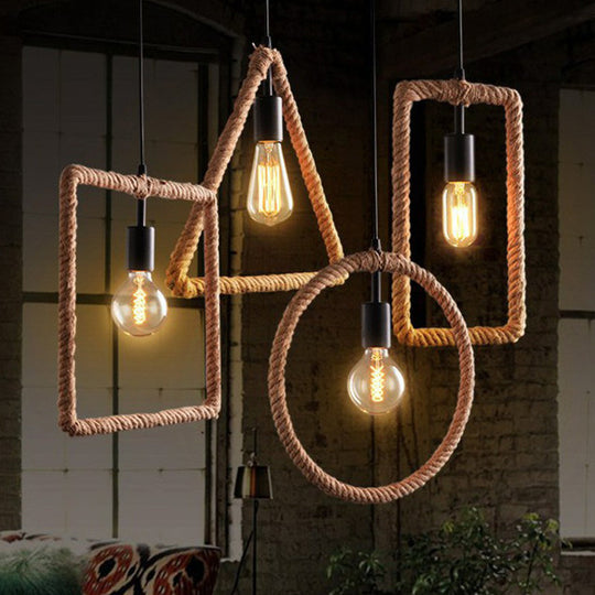 Rustic 1-Light Pendant Lamp with Brown Rope Frame for Living Rooms