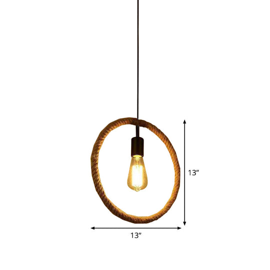 Rustic 1-Light Pendant Lamp with Brown Rope Frame for Living Rooms