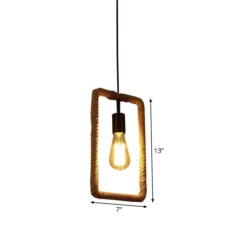 Rustic 1-Light Pendant Lamp with Brown Rope Frame for Living Rooms