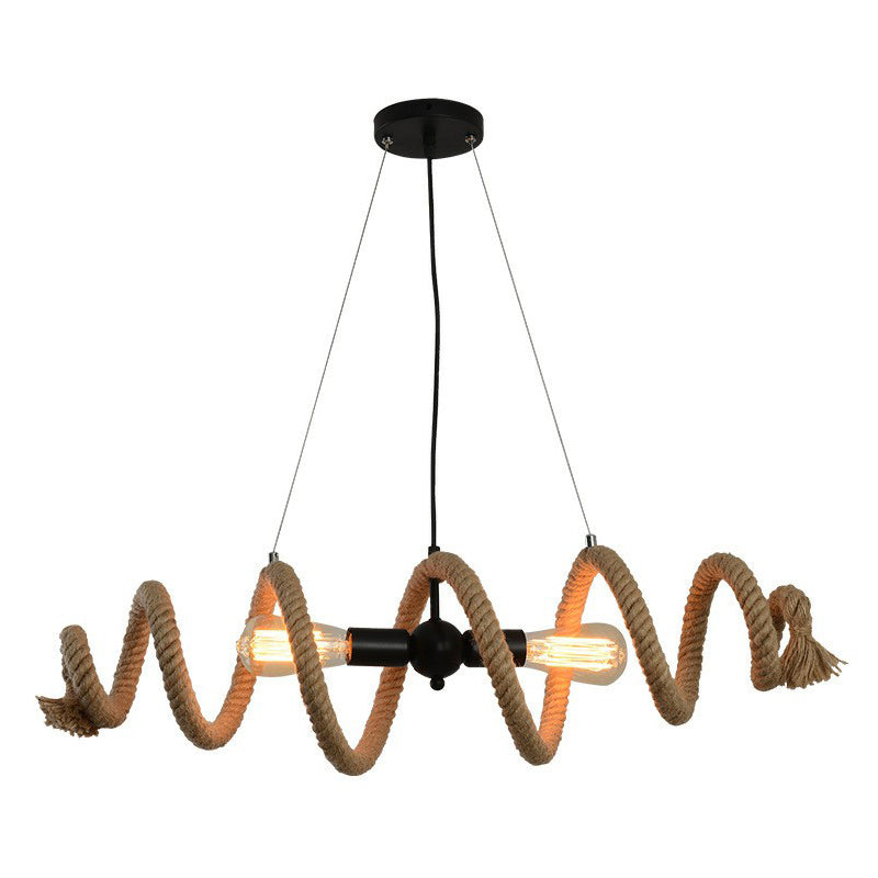 Brown Rope-Wrapped Helix Island Pendant: Farmhouse Edition - 2 Heads Ideal For Restaurants And