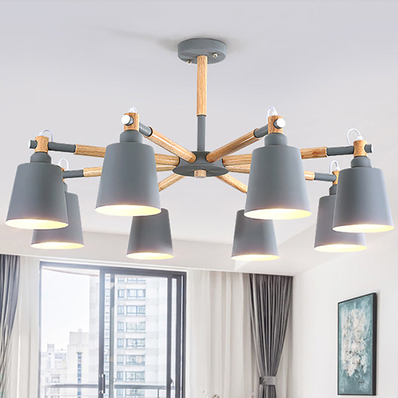 Modern Metal Pendant Lamp With Tapered Shade & 8 Bulbs - Living Room Lighting Fixture