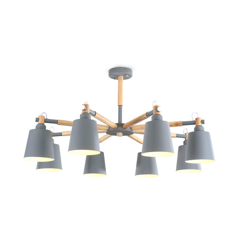 Modern Metal Pendant Lamp With Tapered Shade & 8 Bulbs - Living Room Lighting Fixture