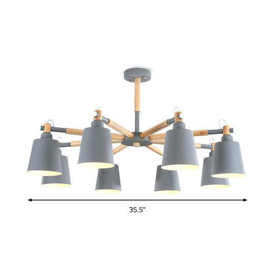 Modern Metal Pendant Lamp With Tapered Shade & 8 Bulbs - Living Room Lighting Fixture