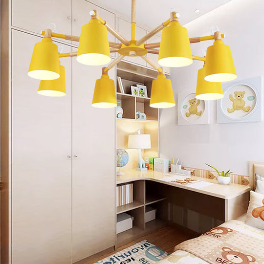 Modern Metal Pendant Lamp With Tapered Shade & 8 Bulbs - Living Room Lighting Fixture