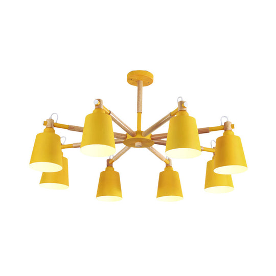 Modern Metal Pendant Lamp With Tapered Shade & 8 Bulbs - Living Room Lighting Fixture