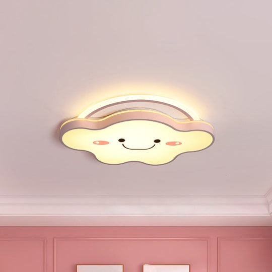 Cartoon Acrylic Cloud LED Flush Mount Ceiling Lamp in White Light - Gold/Blue/Pink - 19.5"/25.5" Wide