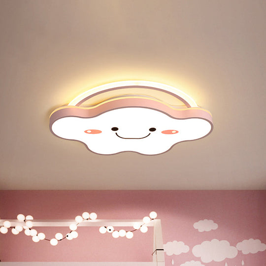 Cartoon Acrylic Cloud LED Flush Mount Ceiling Lamp in White Light - Gold/Blue/Pink - 19.5"/25.5" Wide