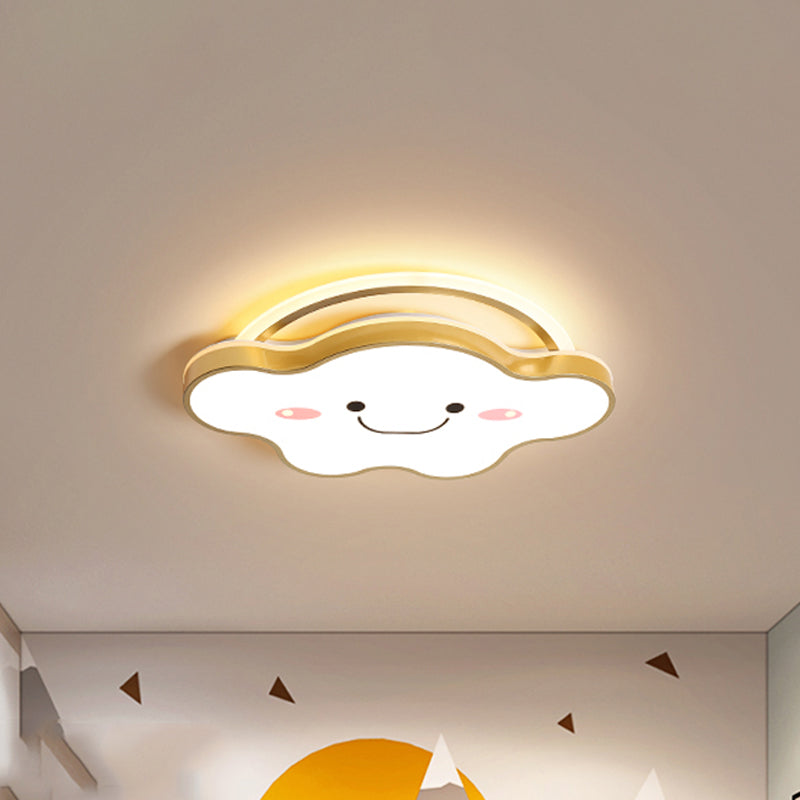 Cartoon Acrylic Cloud LED Flush Mount Ceiling Lamp in White Light - Gold/Blue/Pink - 19.5"/25.5" Wide