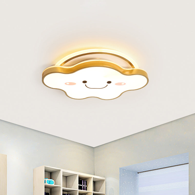 Cartoon Acrylic Cloud LED Flush Mount Ceiling Lamp in White Light - Gold/Blue/Pink - 19.5"/25.5" Wide