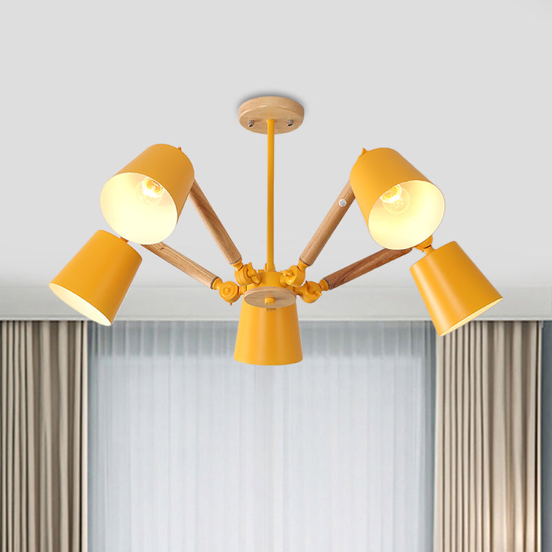 Macaron Wood Ceiling Light: Stylish Bedroom Chandelier For Girls With Adjustable Arm 5 / Yellow