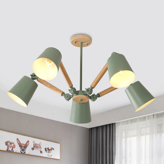 Macaron Wood Ceiling Light: Stylish Bedroom Chandelier For Girls With Adjustable Arm 5 / Green