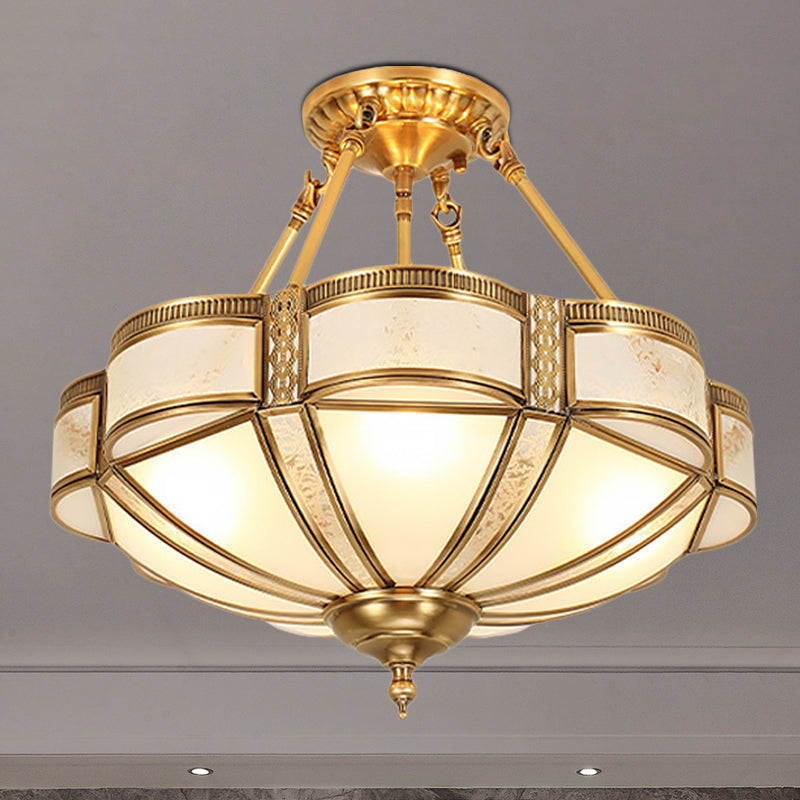 Opal Glass Semi Flush Mount Light Fixture - Scalloped Shade, Simplistic Design, 3/4 Bulbs, Brass, 14"/18"/23.5" Wide