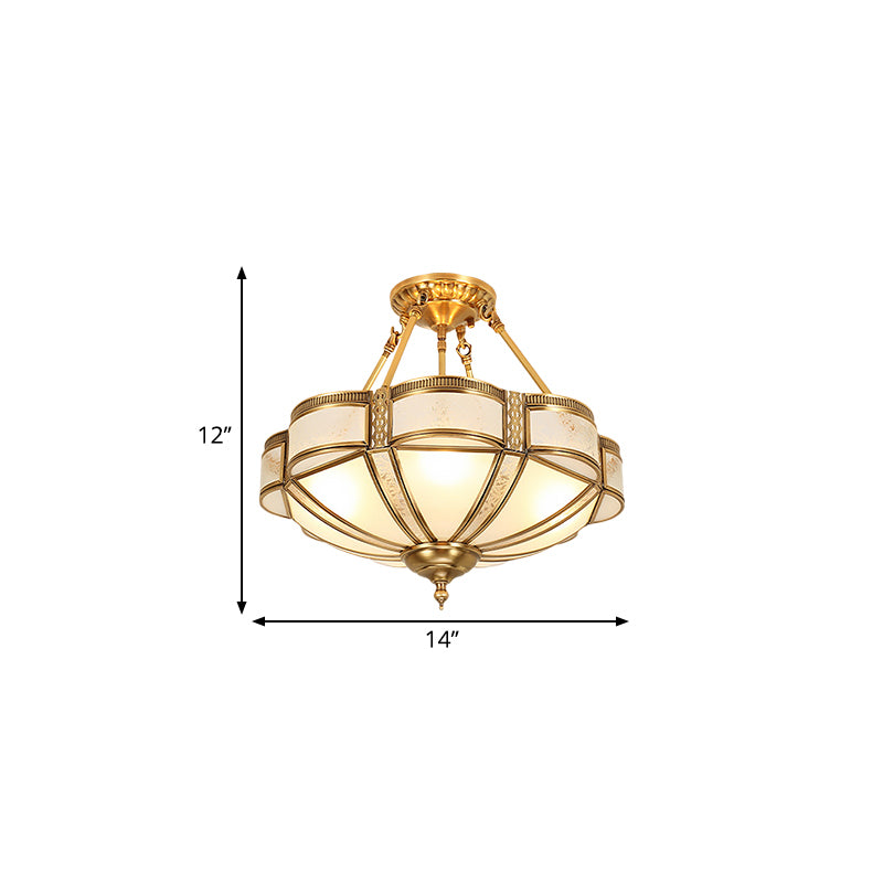 Opal Glass Semi Flush Mount Light Fixture - Scalloped Shade, Simplistic Design, 3/4 Bulbs, Brass, 14"/18"/23.5" Wide