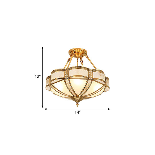 Opal Glass Semi Flush Mount Light Fixture - Scalloped Shade, Simplistic Design, 3/4 Bulbs, Brass, 14"/18"/23.5" Wide