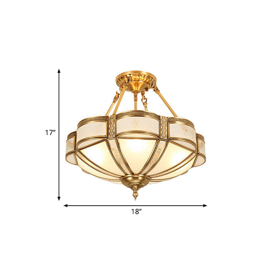 Opal Glass Semi Flush Mount Light Fixture - Scalloped Shade, Simplistic Design, 3/4 Bulbs, Brass, 14"/18"/23.5" Wide