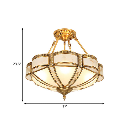 Opal Glass Semi Flush Mount Light Fixture - Scalloped Shade, Simplistic Design, 3/4 Bulbs, Brass, 14"/18"/23.5" Wide