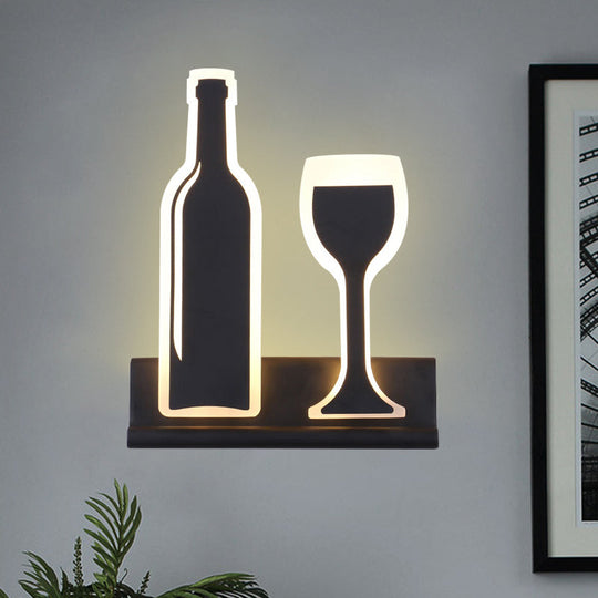 Modern Wine Set Led Sconce Light With Acrylic Shade - Black/White/Chrome Wall Lighting In Warm/White