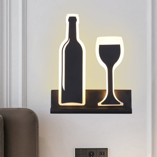 Modern Wine Set Led Sconce Light With Acrylic Shade - Black/White/Chrome Wall Lighting In Warm/White