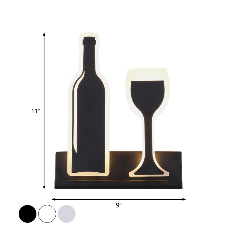 Modern Wine Set Led Sconce Light With Acrylic Shade - Black/White/Chrome Wall Lighting In Warm/White