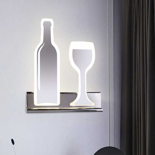 Modern Wine Set Led Sconce Light With Acrylic Shade - Black/White/Chrome Wall Lighting In Warm/White