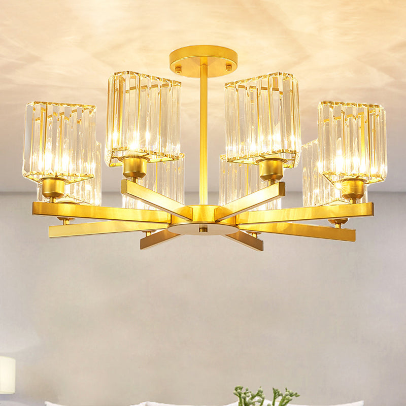 Gold Crystal Semi-Flush Mount With 3/6/8 Lights For Contemporary Living Room Lighting