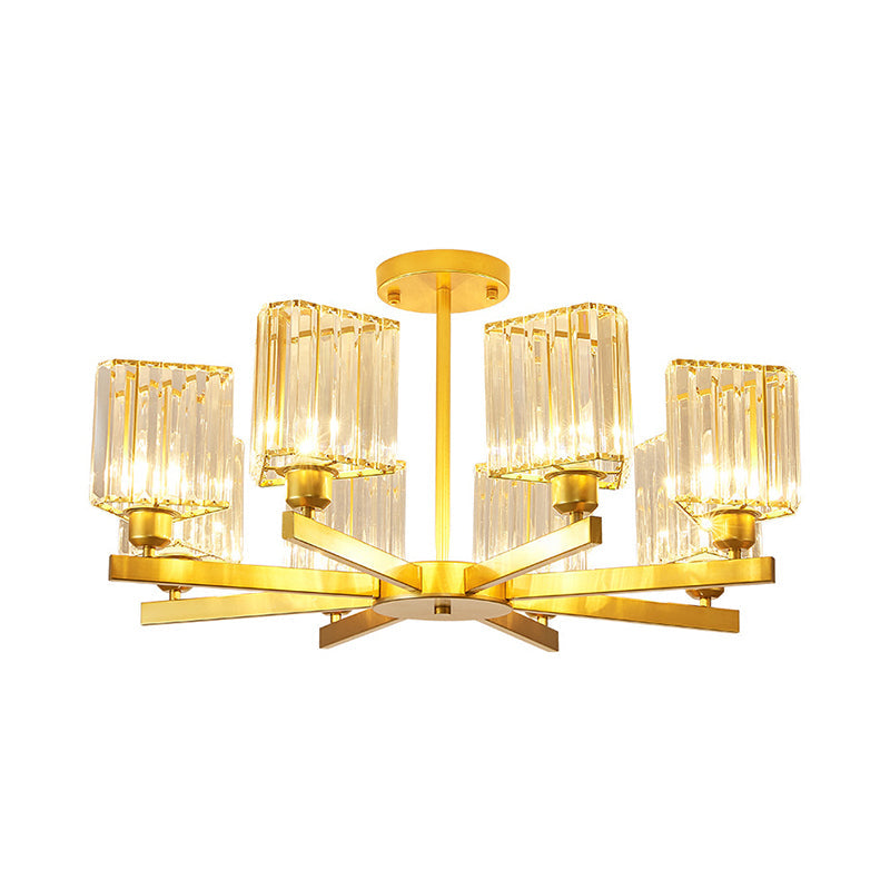 Gold Crystal Semi-Flush Mount With 3/6/8 Lights For Contemporary Living Room Lighting