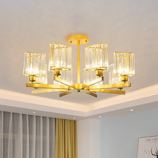 Gold Crystal Semi-Flush Mount With 3/6/8 Lights For Contemporary Living Room Lighting