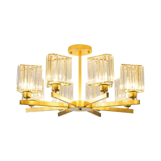 Gold Crystal Semi-Flush Mount With 3/6/8 Lights For Contemporary Living Room Lighting