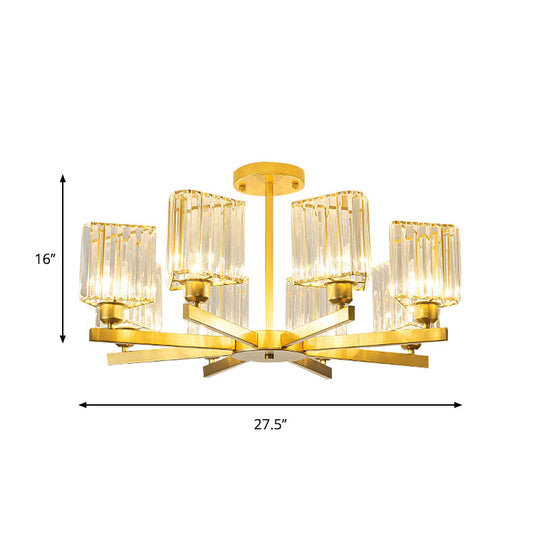 Gold Crystal Semi-Flush Mount With 3/6/8 Lights For Contemporary Living Room Lighting