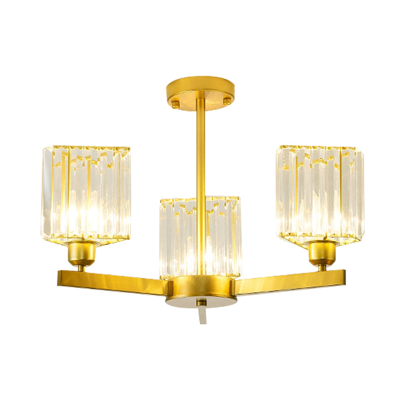 Gold Crystal Semi-Flush Mount With 3/6/8 Lights For Contemporary Living Room Lighting