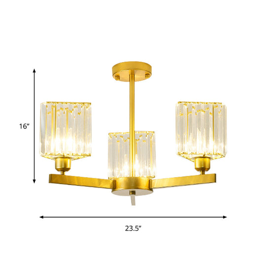 Gold Crystal Semi-Flush Mount With 3/6/8 Lights For Contemporary Living Room Lighting