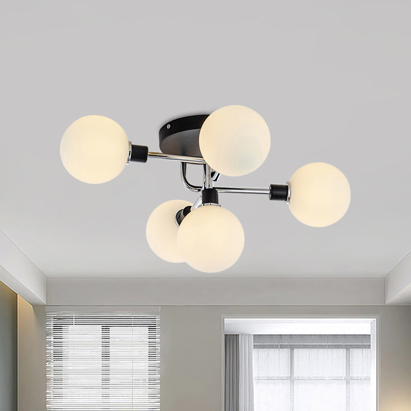 Contemporary Glass Globe Shade Ceiling Light - Semi Flush Mount for Villa Dining Room