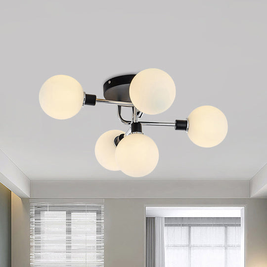 Contemporary Glass Globe Shade Ceiling Light - Semi Flush Mount For Villa Dining Room