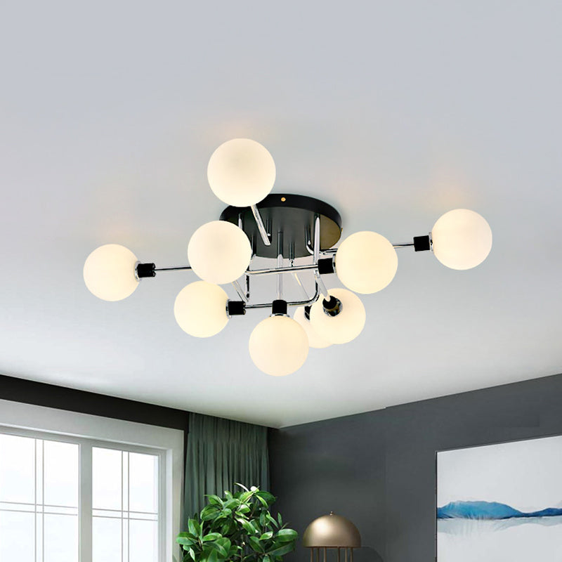 Contemporary Glass Globe Shade Ceiling Light - Semi Flush Mount For Villa Dining Room 9 / White