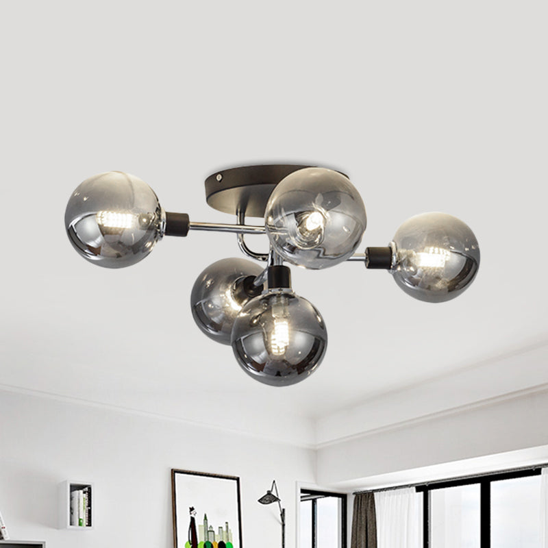 Contemporary Glass Globe Shade Ceiling Light - Semi Flush Mount For Villa Dining Room 5 / Smoke Gray