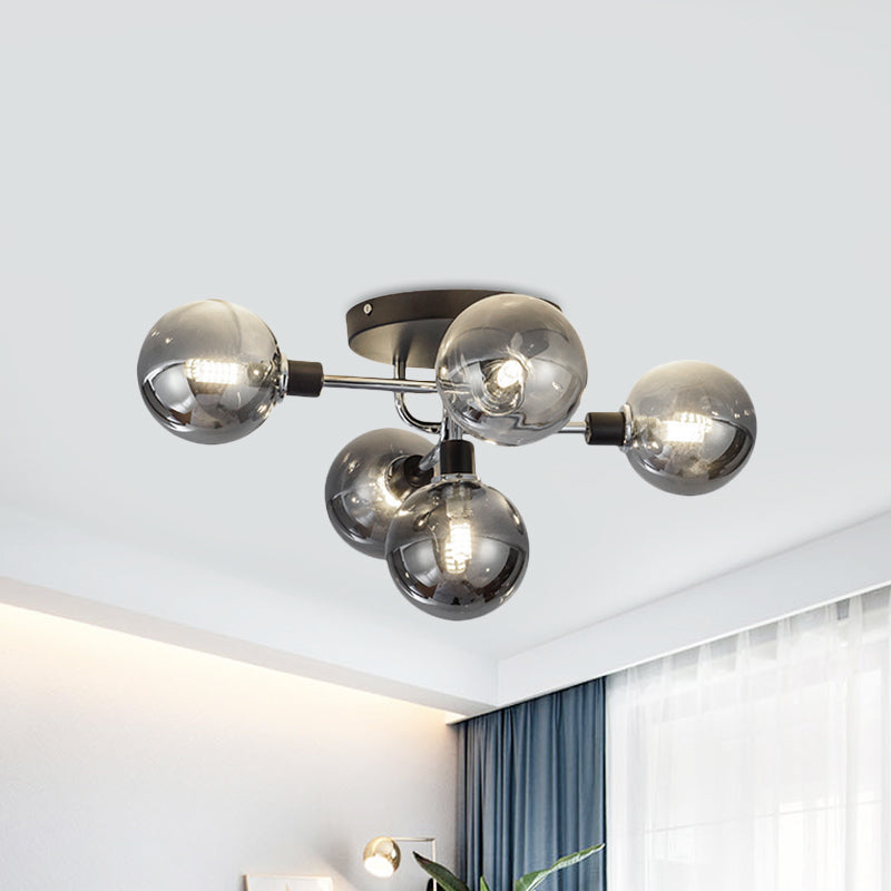 Contemporary Glass Globe Shade Ceiling Light - Semi Flush Mount for Villa Dining Room