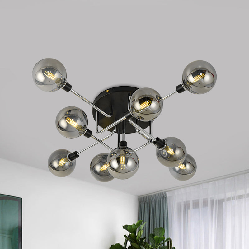 Contemporary Glass Globe Shade Ceiling Light - Semi Flush Mount For Villa Dining Room 9 / Smoke Gray