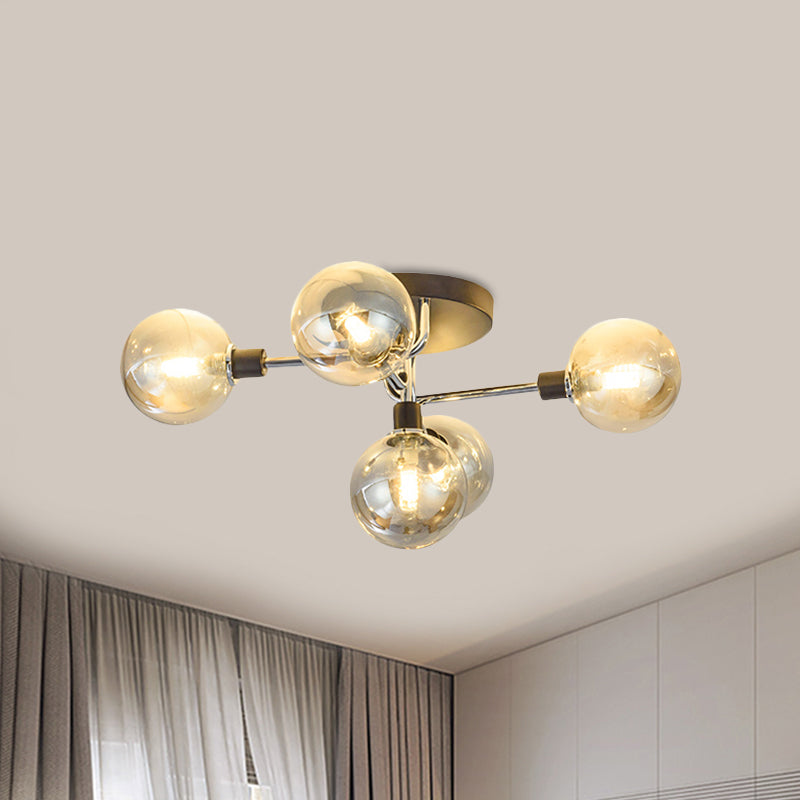 Contemporary Glass Globe Shade Ceiling Light - Semi Flush Mount For Villa Dining Room 5 / Amber