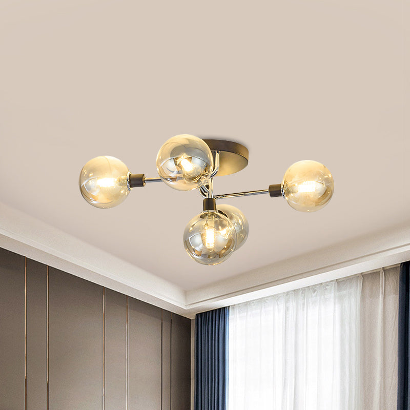 Contemporary Glass Globe Shade Ceiling Light - Semi Flush Mount for Villa Dining Room