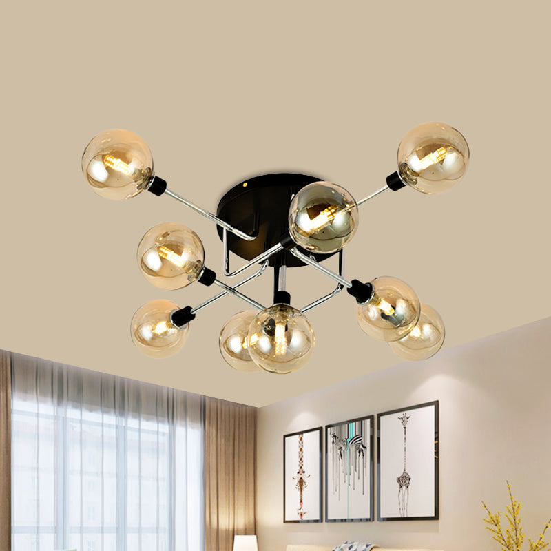 Contemporary Glass Globe Shade Ceiling Light - Semi Flush Mount For Villa Dining Room 9 / Amber