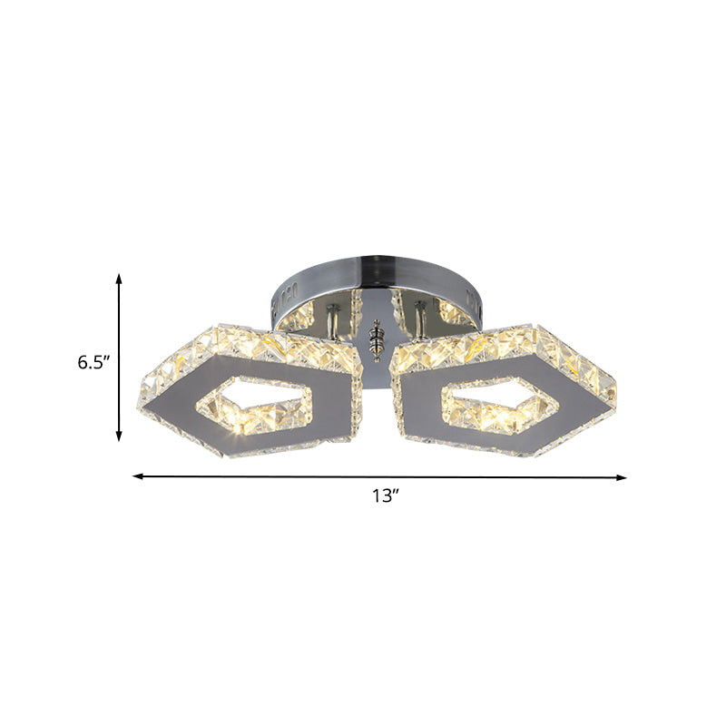 Amber Crystal Block Chrome Ceiling Light - Double Pentagon Semi Flush Mount