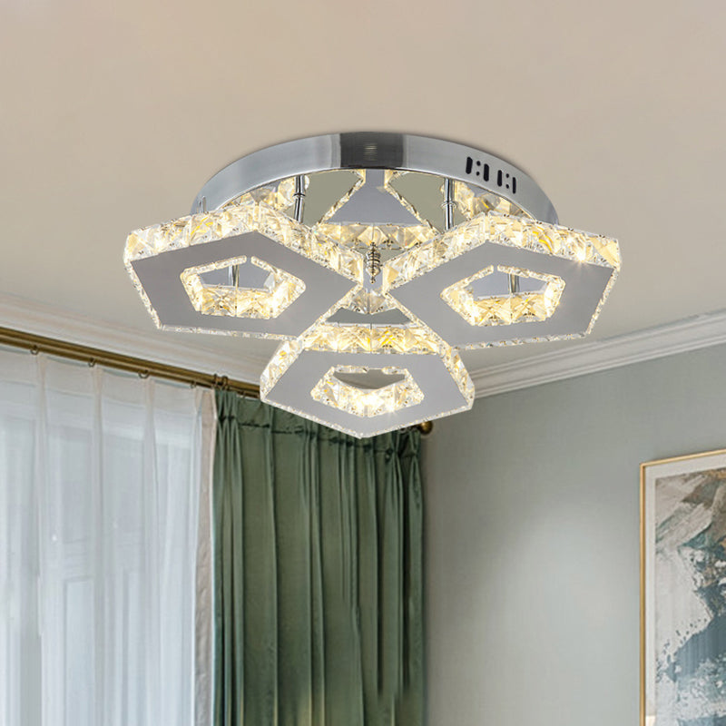 Amber Crystal Block Chrome Ceiling Light - Double Pentagon Semi Flush Mount 3 / Natural