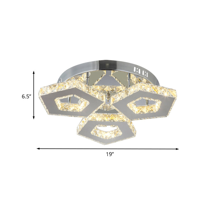 Amber Crystal Block Chrome Ceiling Light - Double Pentagon Semi Flush Mount