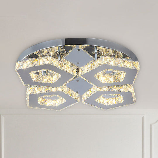 Amber Crystal Block Chrome Ceiling Light - Double Pentagon Semi Flush Mount