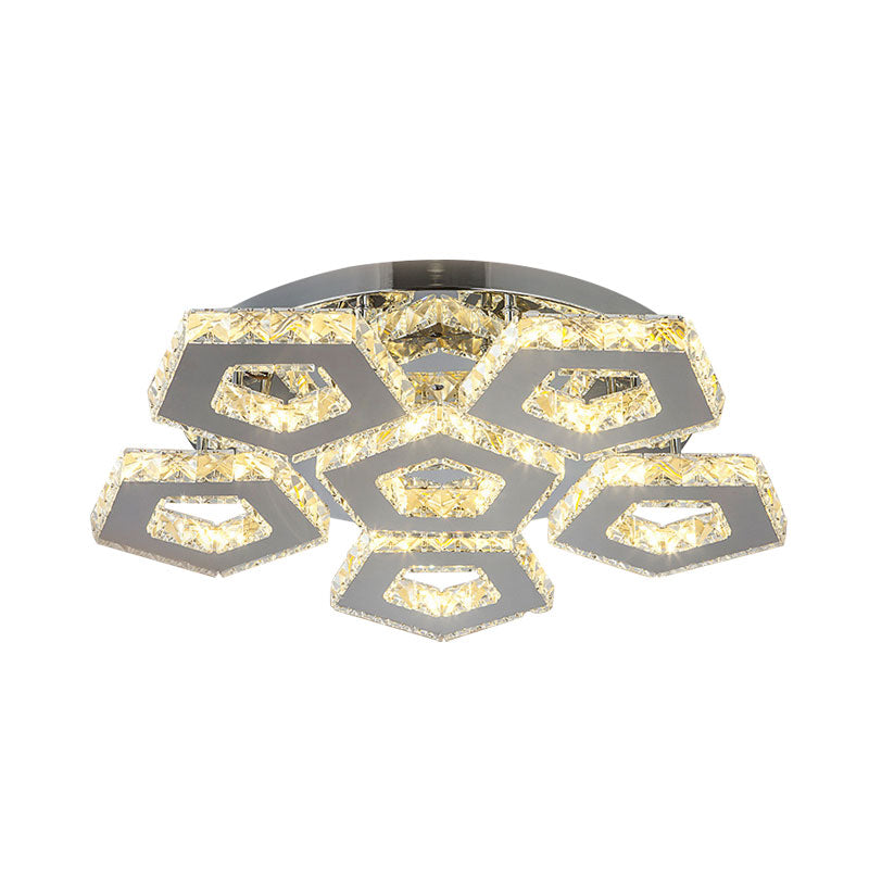 Amber Crystal Block Chrome Ceiling Light - Double Pentagon Semi Flush Mount