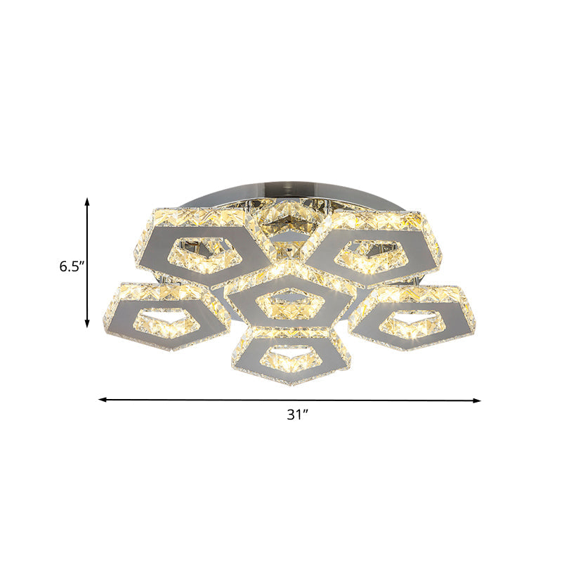 Amber Crystal Block Chrome Ceiling Light - Double Pentagon Semi Flush Mount