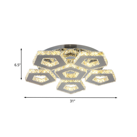 Amber Crystal Block Chrome Ceiling Light - Double Pentagon Semi Flush Mount