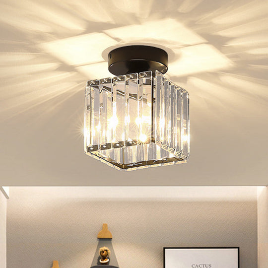 Clear Crystal Semi Flush Mount Modern Ceiling Light For Hallway Black / 5.5